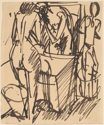 Nu com um espelho, em pé diante de um lavatório de Ernst Ludwig Kirchner