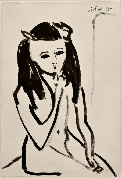 Sem título (Fränzi como um ato, a mão no queixo) de Ernst Ludwig Kirchner