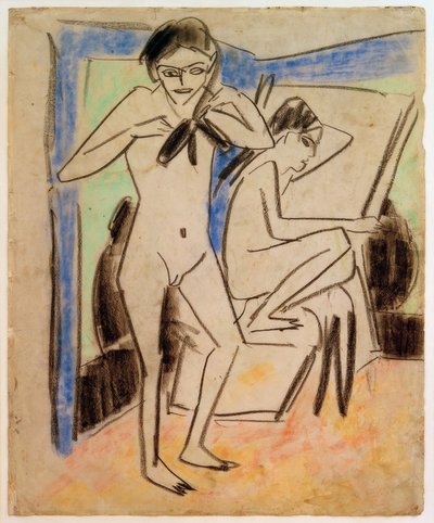 Sem título (Fränzi e Marcella no estúdio) de Ernst Ludwig Kirchner