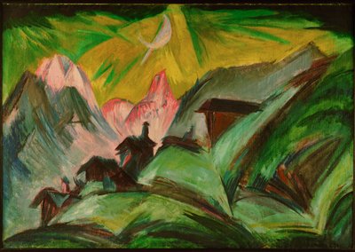 Stafelalp ao luar, cabanas alpinas perto de Davos para onde Kirchner se retirou (pintura sobre tela) de Ernst Ludwig Kirchner