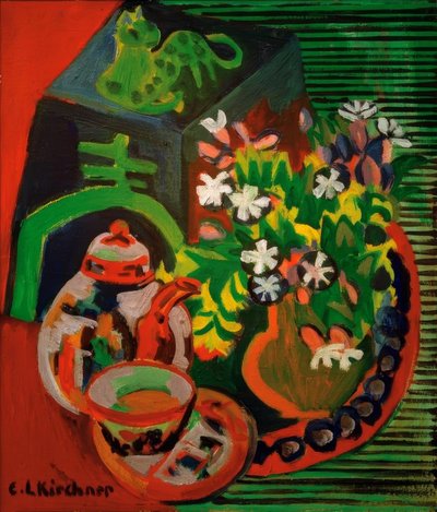 Ainda vida com porcelana chinesa de Ernst Ludwig Kirchner