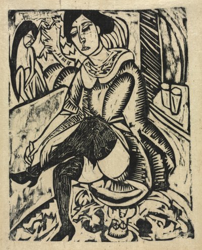 Mulher calçando os sapatos de Ernst Ludwig Kirchner