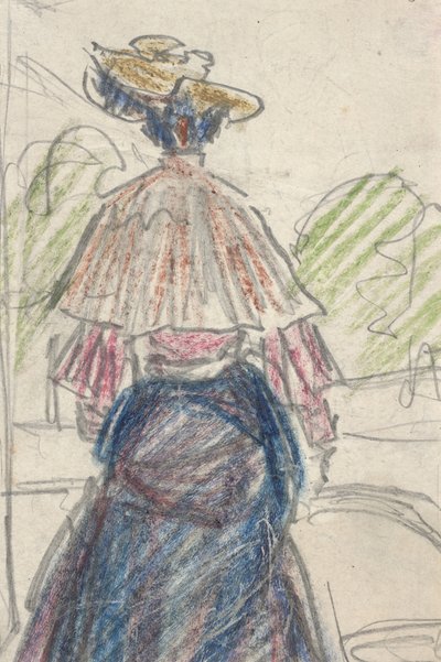 Woman in Landscape Seen From Behind (lápis e lápis de cera em papel) de Ernst Ludwig Kirchner