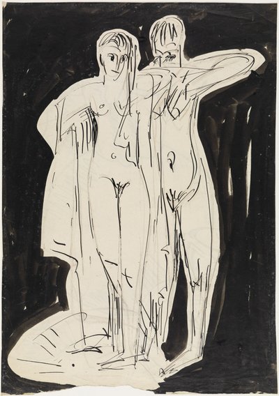 Dois nus de pé a secarem-se de Ernst Ludwig Kirchner