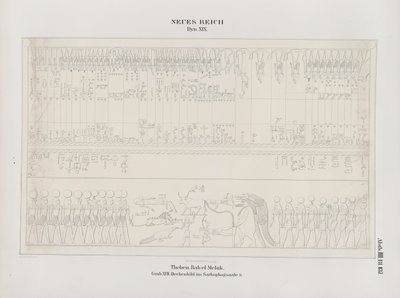 Desenho da pintura do teto no Sarcophagus Hall, 19ª Dinastia, Tebas, Biban-el-Muluk, Novo Reino, ilustração de "Monumentos ao Egito e Etiópia ...", de Richard Lepsius de Ernst Weidenbach