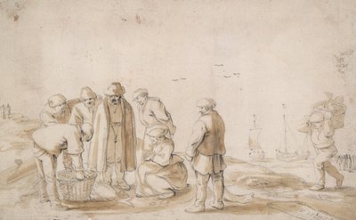 Caçadores de peixe na praia de Esaias van de Velde