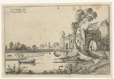 Paisagem com um rio e portão
Paisagens (título da série) de Esaias van de Velde