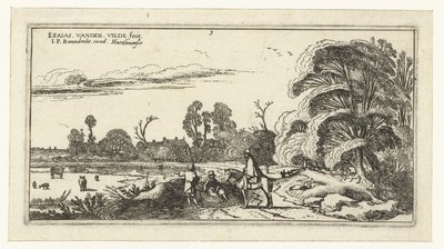 Cavaleiro e caminhantes numa estrada perto de Lisse
Paisagens (título da série) de Esaias van de Velde