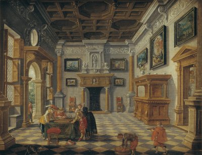 Interior suntuoso renascentista com tocadores de Tric-Trac de Esaias van de Velde