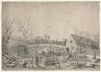 A Grande Inundação de 10 de janeiro de 1624 (ou Reparando o Dique Quebrado no Rio Lek por Vianen, 1624) de Esaias van de Velde