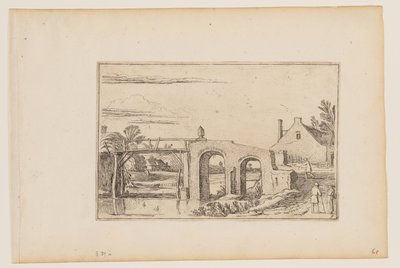 Caminho à direita de uma ponte de madeira e pedra de Esaias van den Velde I