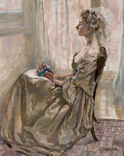 A pequena noiva francesa (óleo sobre tábua) de Ethel Gabain