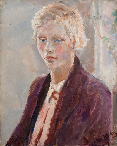 Rapariga loira com casaco roxo, c. 1935 (óleo sobre tela) de Ethel Walker