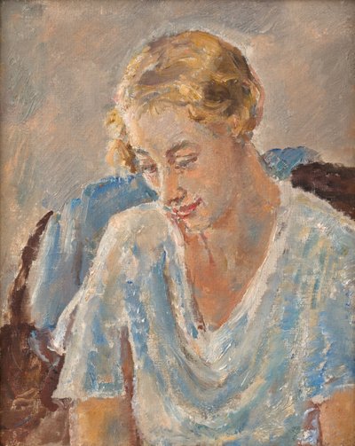 Retrato de uma mulher de azul (óleo sobre tela) de Ethel Walker