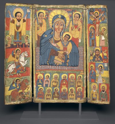 Ícone de tríptico com imagem central da Virgem e do Menino, 1682-99 de Ethiopian School