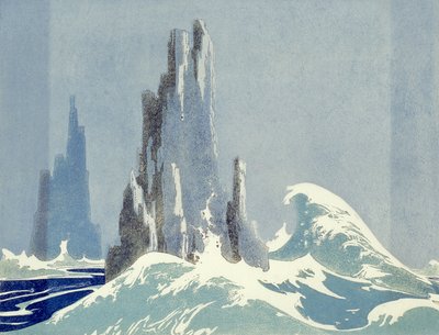 Rochas da Catedral, Tasmânia, 1939 (linocut) de Ethleen Palmer