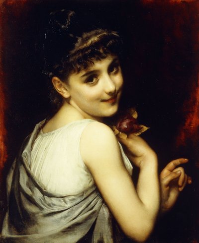 Uma jovem beleza segurando uma rosa vermelha, de Etienne Adolphe Piot