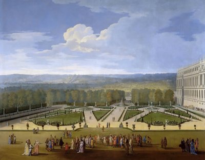 Luís XIV e sua corte em um passeio nos jardins de Versalhes de Etienne Allegrain