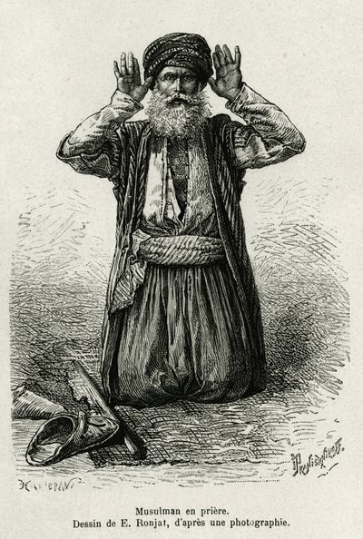 Orações muçulmanas. Gravura de E.Ronjat, para ilustrar La Syria d