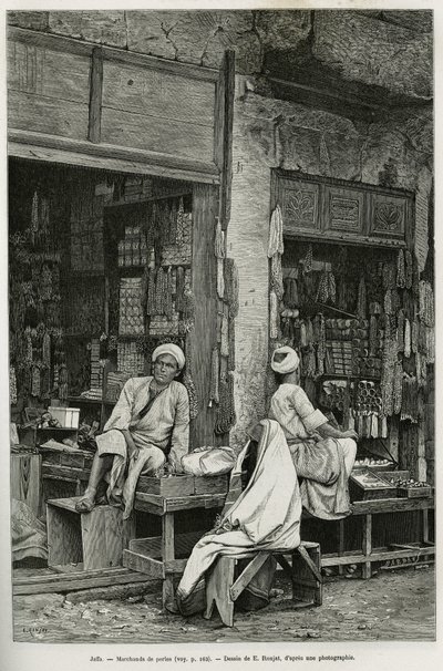 Comerciantes de pérolas em Jaffa (Israel). Gravura de E.Ronjat para ilustrar La Syria d