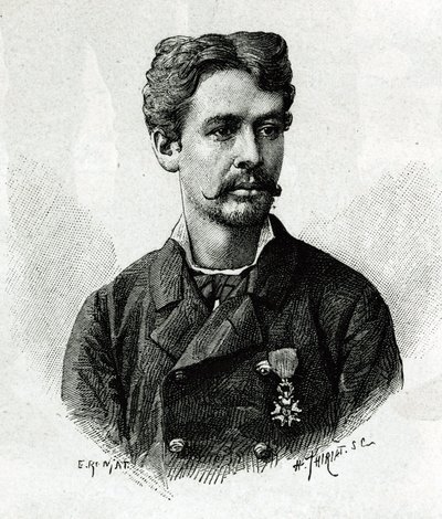 Retrato do Doutor Tautain, durante a expedição a África 1879-1882, sob o comando de Gallieni. Gravura de E. Ronjat, a partir de uma fotografia, para ilustrar a história "Exploração do Haut Niger" (Haut Niger), do Comandante Joseph Gallien. de Etienne Antoine Eugene Ronjat
