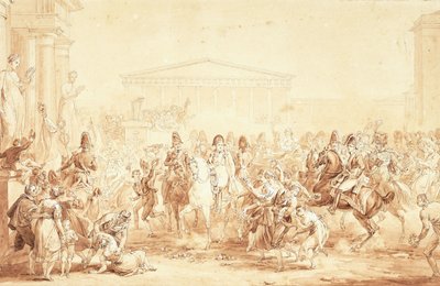A chegada do imperador Napoleão I com a imperatriz Marie-Louise no Hotel de Ville, Paris, de Etienne Barthelemy Garnier