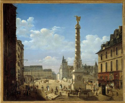 La place et la fontaine du Chatelet Pintura de Etienne Bouhot (1780-1862) 1810 Sol. 0,81x0,99 m Paris, Musee Carnavalet de Etienne Bouhot