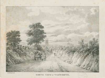 Tamworth - Vista distante do norte: litografia, nd [1796-1865] de Etienne Bruno Hamel