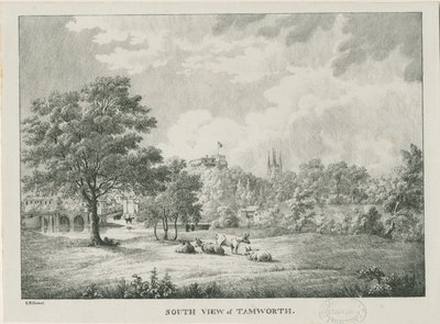 Tamworth - Vista distante do sul: litografada, nd [1796-1865] de Etienne Bruno Hamel