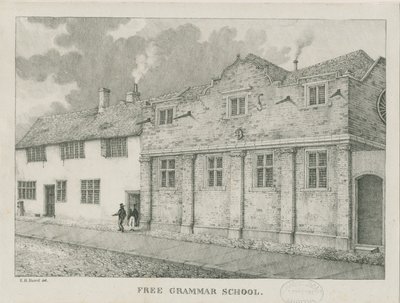 Tamworth - Almshouses de Guy: desenho em sépia, 1838 de Etienne Bruno Hamel