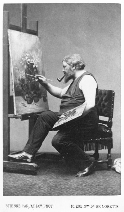 Gustave Courbet a pintar o seu cavalete (foto) de Etienne Carjat