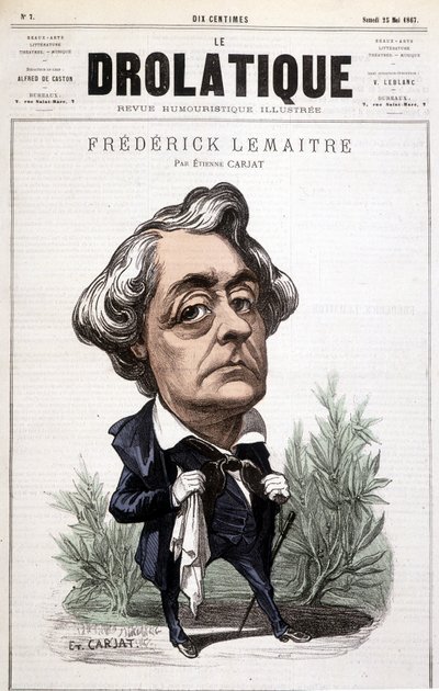 O Drolatic, Fréderick Lemaitre (1800/1876), famoso ator por seus papéis dramáticos, próximo a Victor Hugo. Caricatura sua, Carjat. de Etienne Carjat