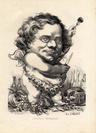 Folha voadora - Ilustração de Etienne Carjat (1826-1906): Obeite, Foie gras - Monselet Charles (1825-1888) de Etienne Carjat