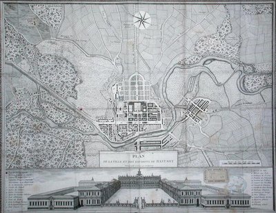 Mapa da cidade de Rastadt, seus arredores e do Schloss (gravura) de Etienne Claude Voysard