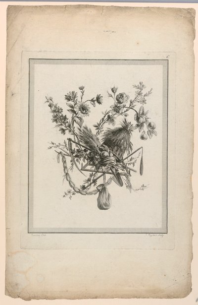 Troféu com Implementos de Colheita, Placa 6 de "Suíte de Diferentes Atributos, Troféus e Grupos de Flores", Suíte II de Etienne Claude Voysard