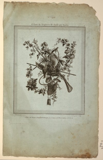 Troféu com Implementos da Caça, Placa 1 de "Suite de Trophées de Chasse", Suite VI de Etienne Claude Voysard