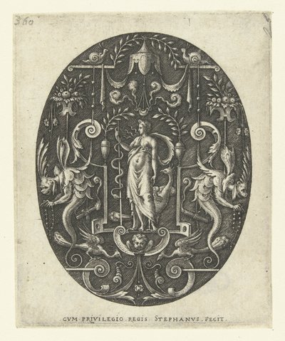 Juno com pavão a seus pés Ovais com deuses, cercados por grotescos (título da série) de Etienne Delaune