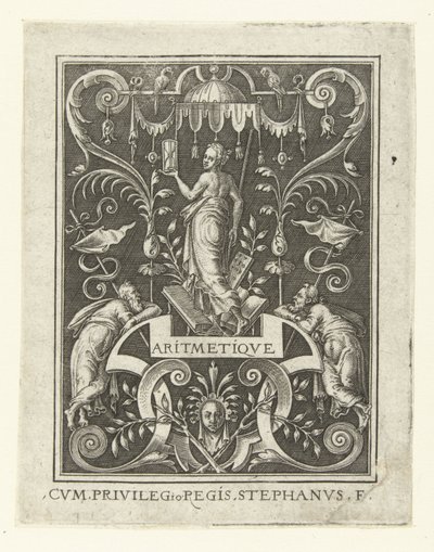 Aritmética
ARITMETIQUE (título sobre o objecto)
Quatro Artes Livres, Perspectiva e Arquitectura, apresentadas por mulheres (versão posterior) (título da série) de Etienne Delaune