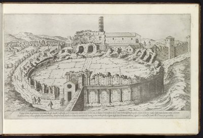 Anfiteatro Castrense te Roma Bouwwerken uit de oudheid (título da série) Os vestígios da Roma Antiga coletados e fotografados em perspectiva por Stefano Du Perac Parisino (título da série no objeto) de Etienne Duperac