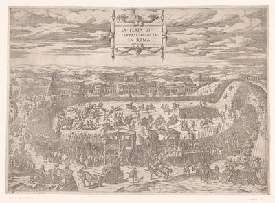 Festa papal no Testaccio em Roma em 1534
La festa di Testaccio fatta in Roma (título sobre o objecto) de Etienne Duperac