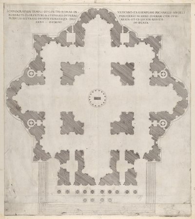 Vidro romano magnífico: Plano de St. PETERS, 1569. de Etienne Duperac
