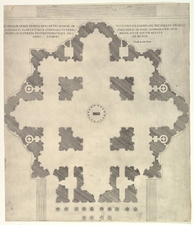 Vidro romano magnífico: Plano de St. PETERS, 1569. de Etienne Duperac