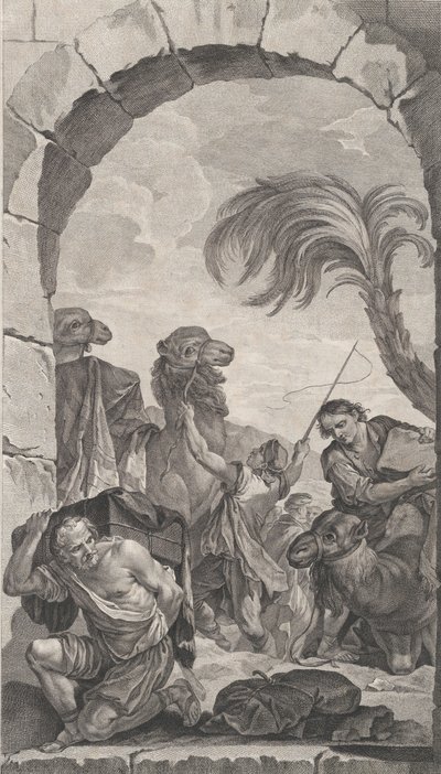 A Capela dos Enjeitados em Paris: A Suite dos Magos: cameleiros e carregadores..., 1756. de Etienne Fessard
