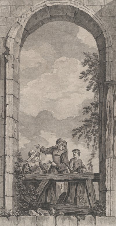 A Capela dos Enjeitados em Paris: Freiras e Meninos Olhando o Presépio,..., 1757. de Etienne Fessard