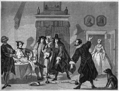 Cena de comédia num teatro holandês no século XVIII. Gravação de Bocour depois de uma guache de Troost de Etienne Gabriel Bocourt