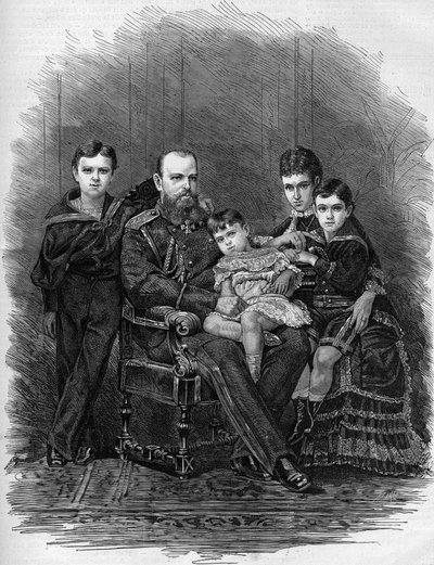 Retrato da Família Imperial Russa em 1881: czar Alexandre III (1845-1894) e Mary Feodorovna (ou Fiodorovna, ou Fedorovna) (Mary Sophie Dagmar de Etienne Gabriel Bocourt
