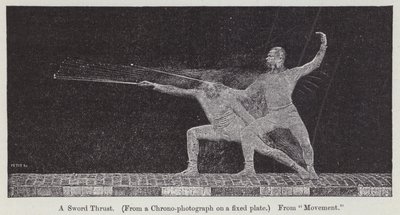 Cronofotografia mostrando o movimento envolvido no empuxo de uma espada (gravação) de Etienne Jules Marey