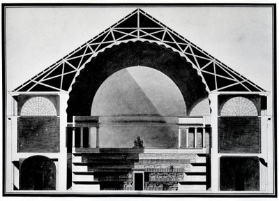 Bibliotheque Royale de France, desenho em corte transversal do edifício. Arquitetura de Etienne Louis Boullee (Etienne-Louis Boullee), arquiteto francês (1728-1799). de Etienne Louis Boullee