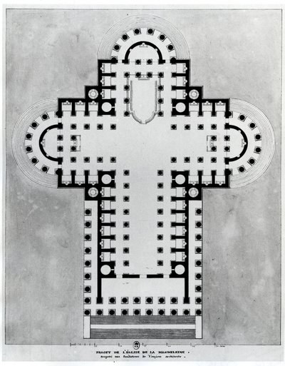 Projecto para a Igreja da Madeleine. Desenho. Arquitetura de Etienne Louis Boullee (Etienne-Louis Boullee), arquiteto francês (1728-1799). de Etienne Louis Boullee
