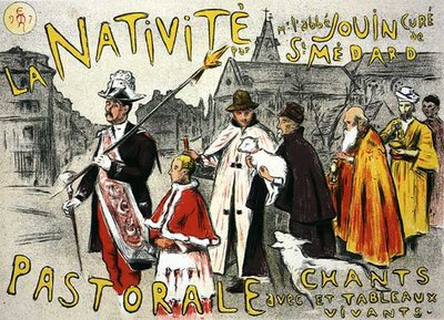 Reprodução de um cartaz publicitário de uma Natividade com canções e imagens vivas de Etienne Moreau Nelaton